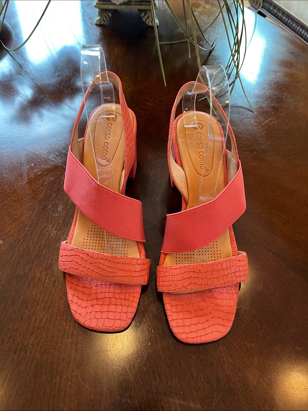 Corso Como Coral-Red Elastic Slingback Sandals